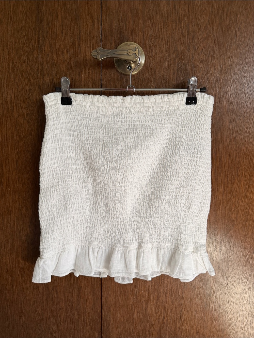 Abercrombie & Fitch White Smocked Mini Skirt with Ruffle Hem